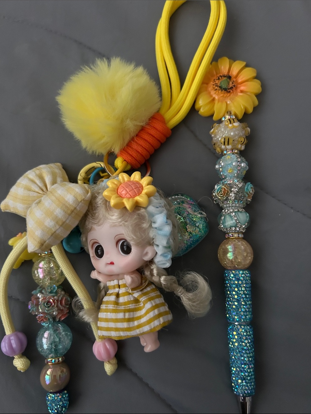 Yellow Sunflower Doll Keychain & Pen set